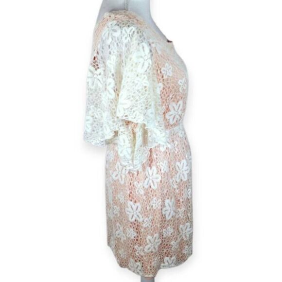 SEQUIN HEARTS PEACH & CREAM LACE ONE SHOULDER DRESS SZ.L EUC. - Picture 4 of 8